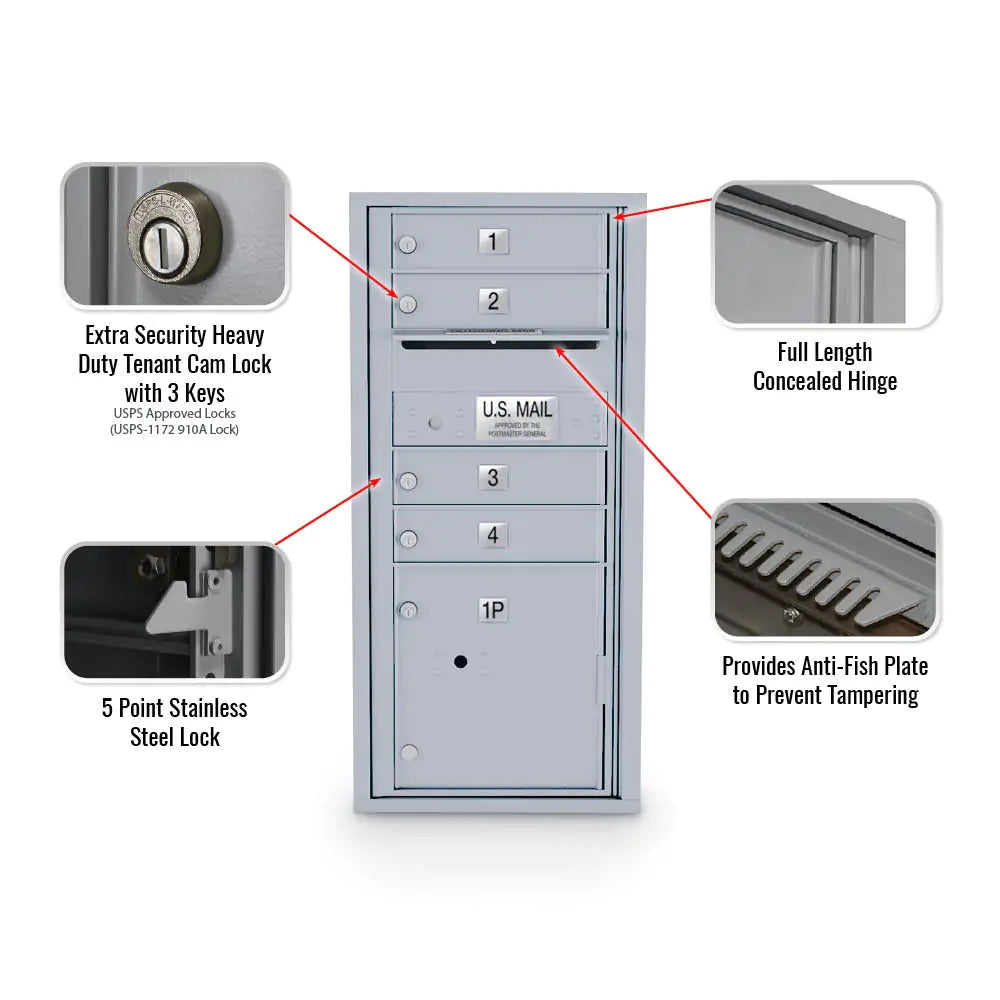 4C Standard Mailbox with 4 Doors & 1 Parcel Locker