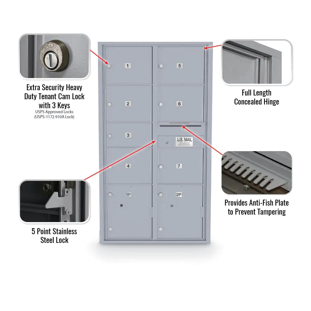 4C Standard Mailbox with 7 Doors (1 MB2, 6 MB3) & 2 Parcel Lockers