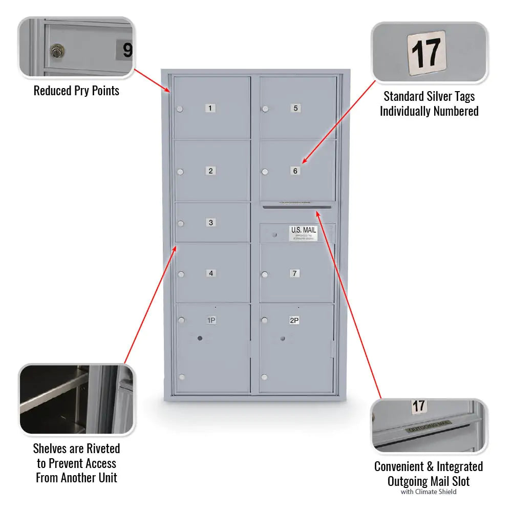 4C Standard Mailbox with 7 Doors (1 MB2, 6 MB3) & 2 Parcel Lockers