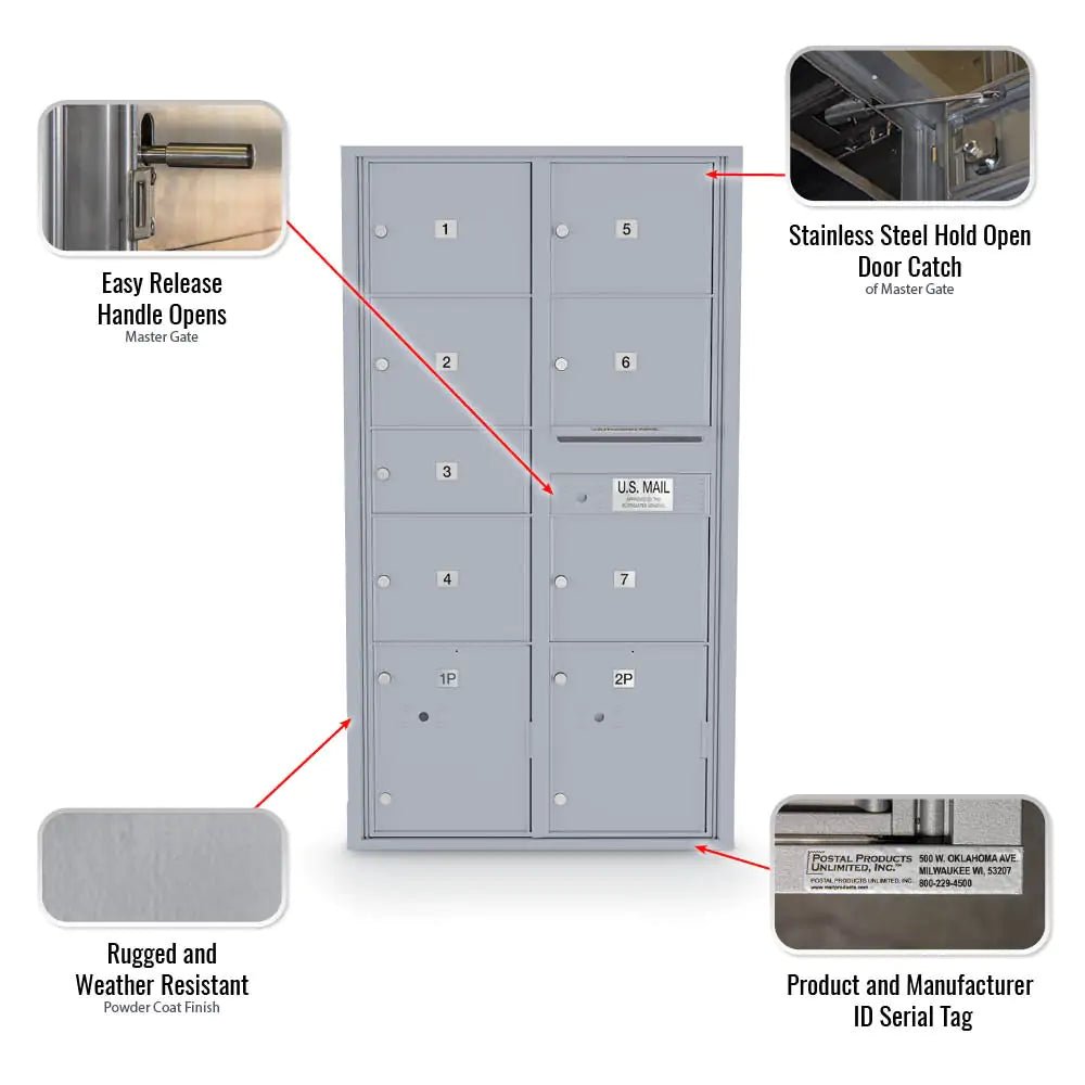 4C Standard Mailbox with 7 Doors (1 MB2, 6 MB3) & 2 Parcel Lockers