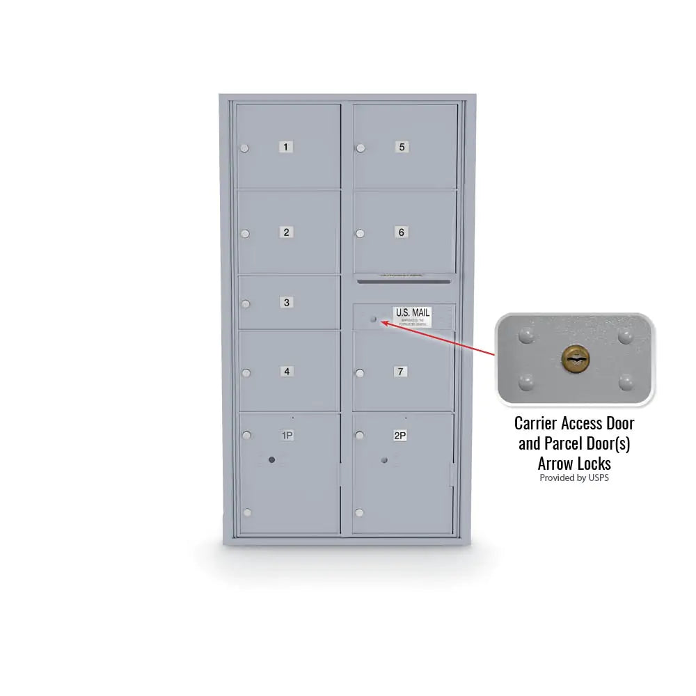 4C Standard Mailbox with 7 Doors (1 MB2, 6 MB3) & 2 Parcel Lockers