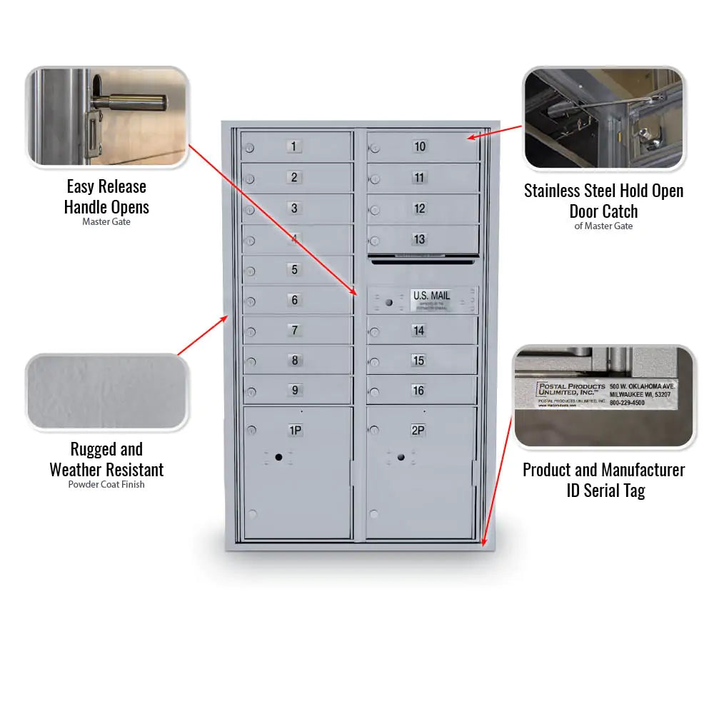 4C Standard Mailbox with 16 Doors & 2 Parcel Lookers