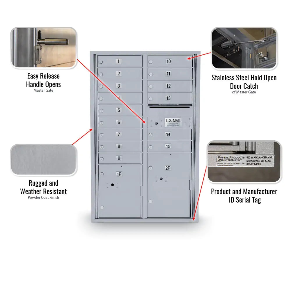 4C Standard Mailbox with 15 Doors & 2 Parcel Lookers