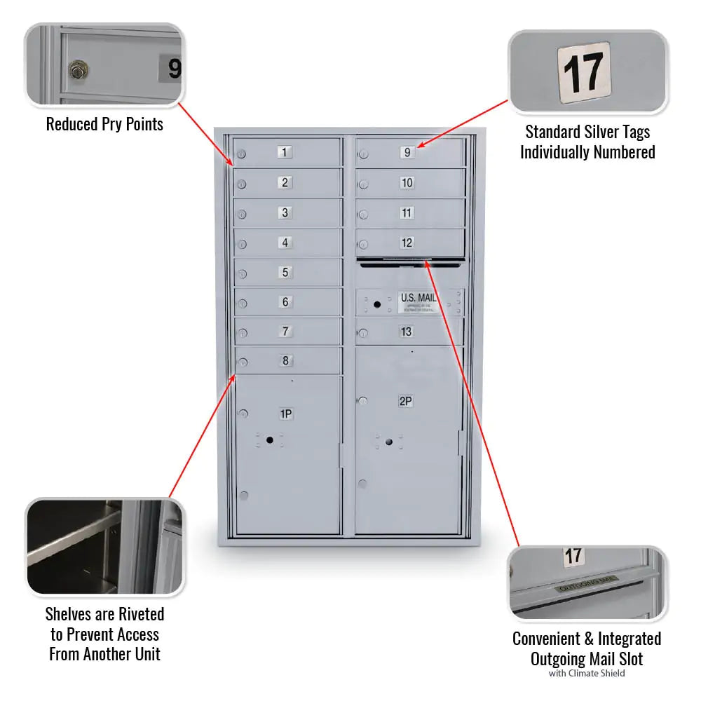 4C Standard Mailbox with 13 Doors & 2 Parcel Lookers