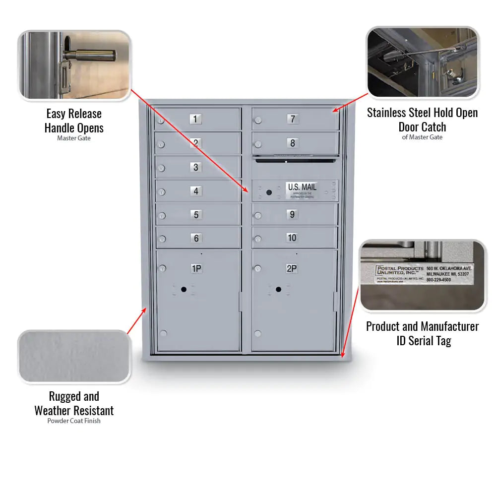 4C Standard Mailbox with 10 Doors & 2 Parcel Lockers