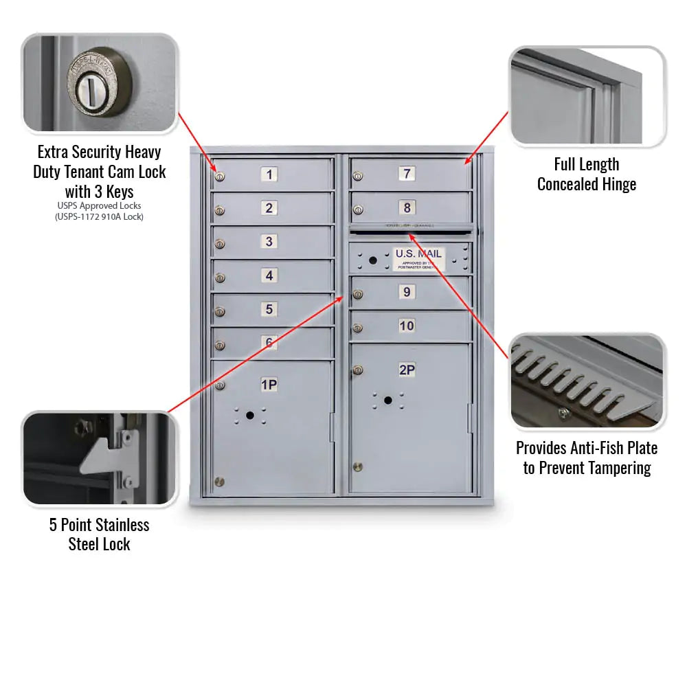4C Standard Mailbox with 10 Doors & 2 Parcel Lockers