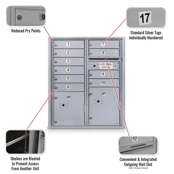 4C Standard Mailbox with 10 Doors & 2 Parcel Lockers