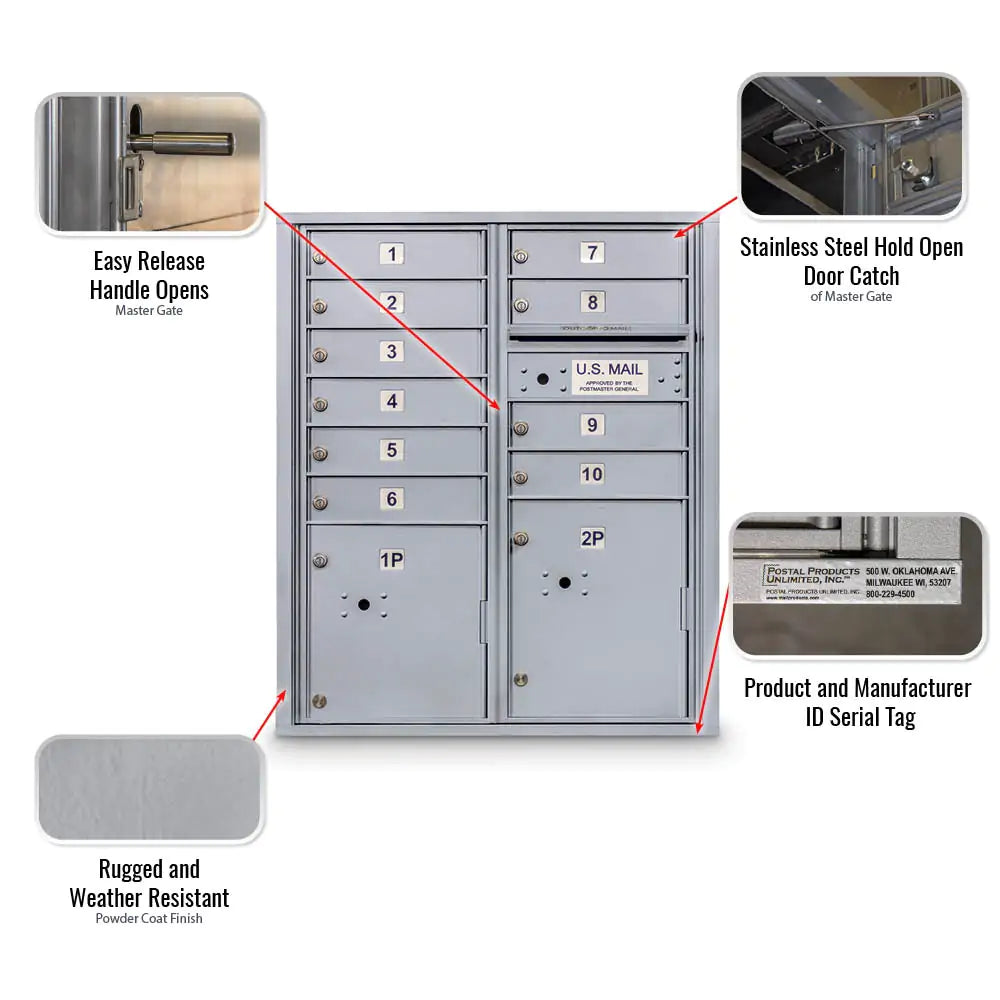 4C Standard Mailbox with 10 Doors & 2 Parcel Lockers