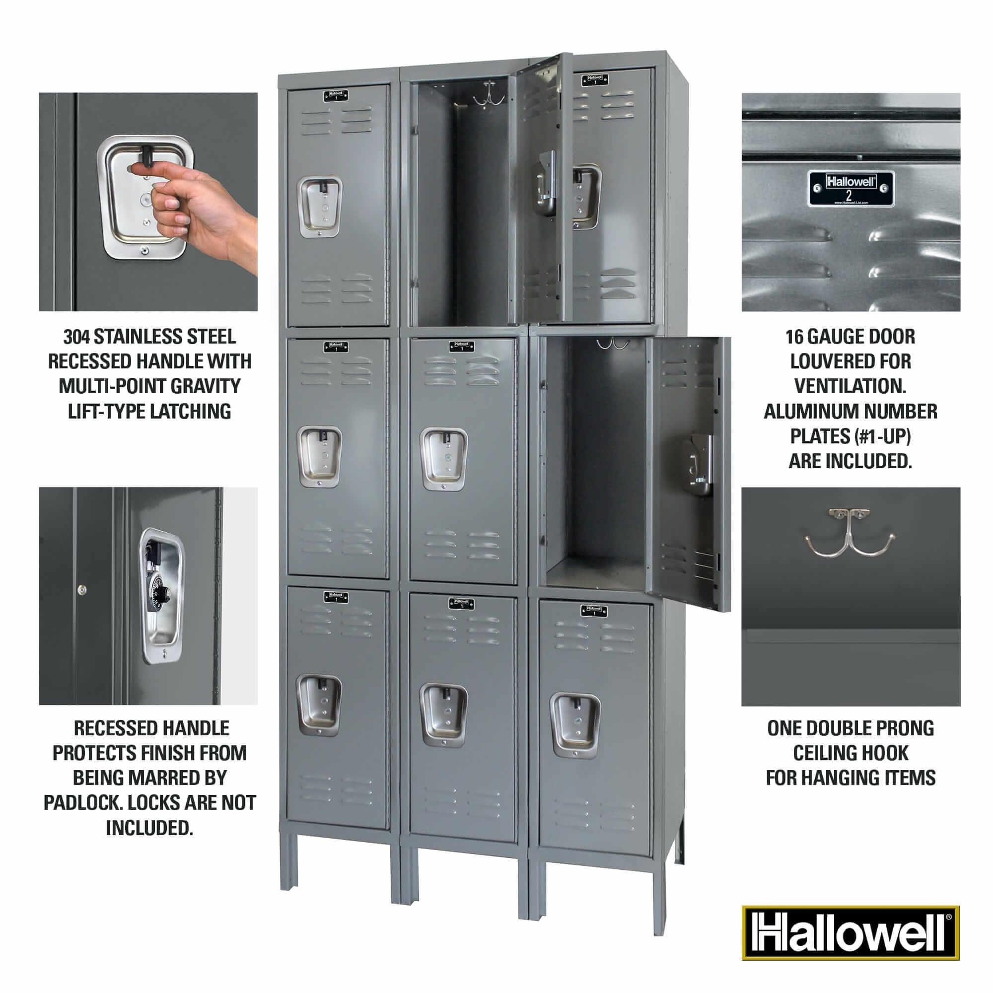 Hallowell Premium Louvered Steel Locker — 3 Tier, 3 Wide YourLockerStore