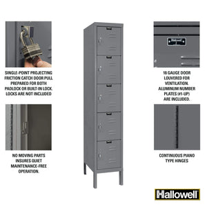 Hallowell Premium Louvered Steel Locker — 5 Tier, 1 Wide YourLockerStore