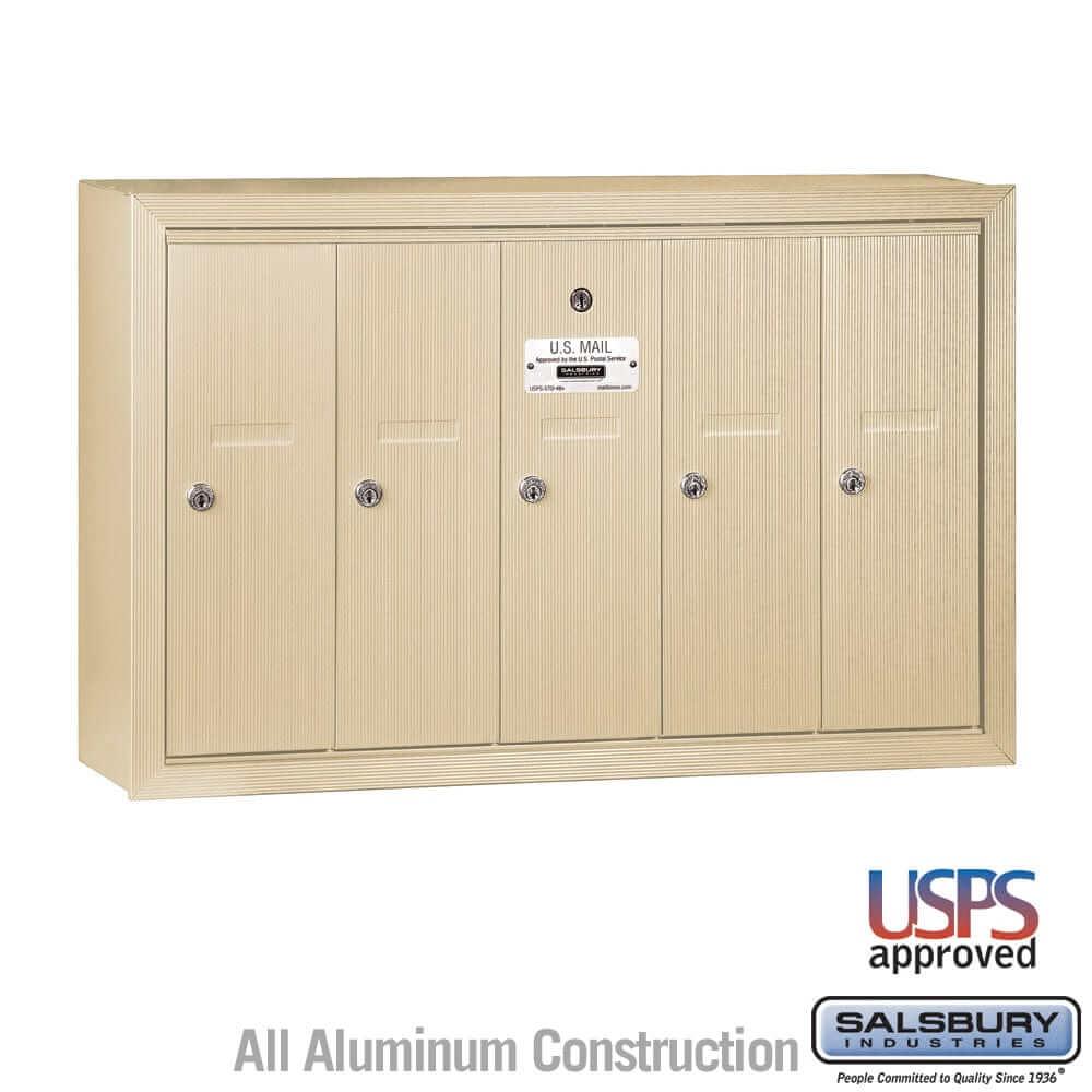Salsbury Industries 4B+ Vertical Mailbox with USPS Access — 5 Doors 3505SSU 820996416216 YourLockerStore