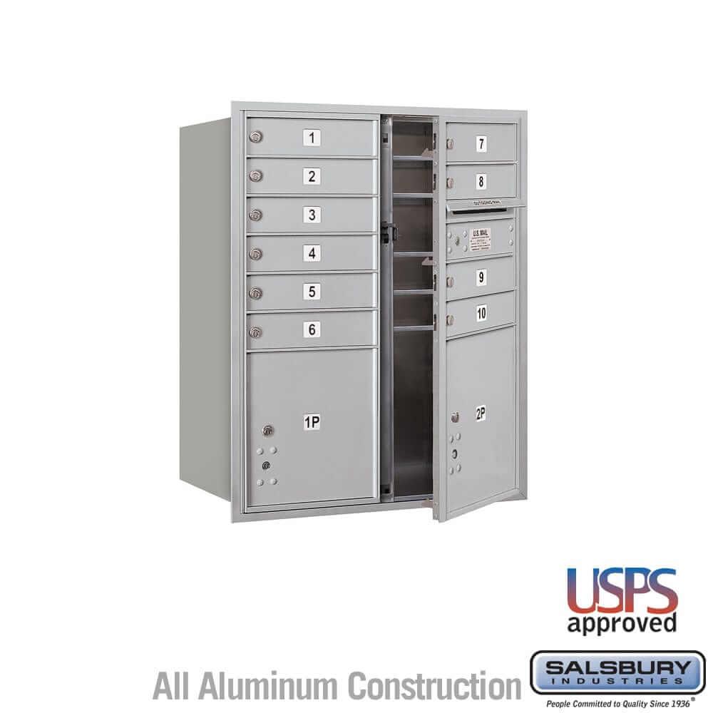 Salsbury Industries 4C Horizontal Mailbox with USPS Access — 10 Door High [10 Doors + 2 Parcel Lockers] 3710D-10AFU 820996624048 YourLockerStore