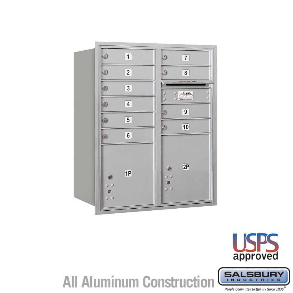 Salsbury Industries 4C Horizontal Mailbox with USPS Access — 10 Door High [10 Doors + 2 Parcel Lockers] 3710D-10ARU 820996624123 YourLockerStore