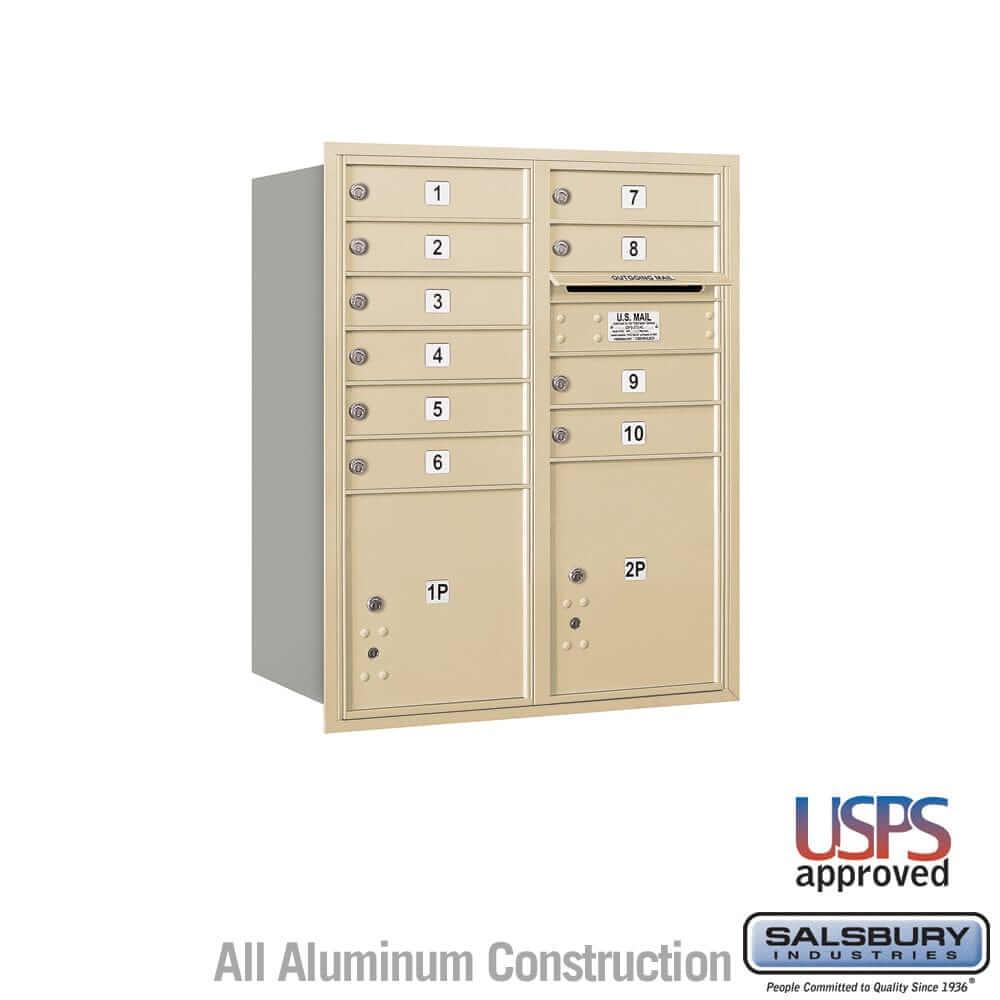 Salsbury Industries 4C Horizontal Mailbox with USPS Access — 10 Door High [10 Doors + 2 Parcel Lockers] 3710D-10SRU 820996624147 YourLockerStore