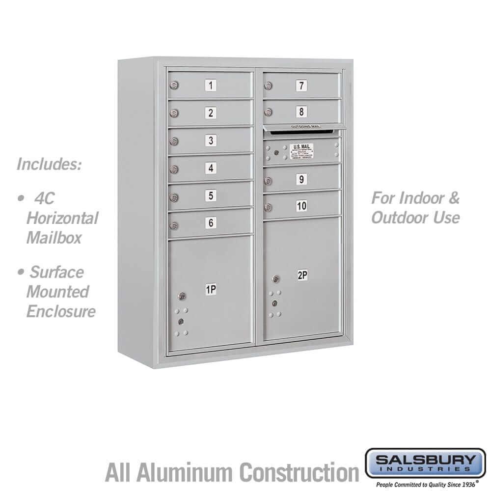 Salsbury Industries 4C Horizontal Mailbox with USPS Access — 10 Door High [10 Doors + 2 Parcel Lockers] 3810D-10AFU 820996626417 YourLockerStore