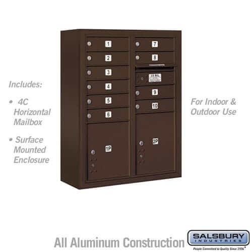 Salsbury Industries 4C Horizontal Mailbox with USPS Access — 10 Door High [10 Doors + 2 Parcel Lockers] 3810D-10ZFU 820996626431 YourLockerStore