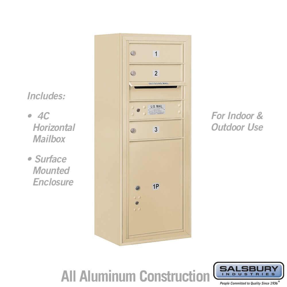 Salsbury Industries 4C Horizontal Mailbox with USPS Access — 10 Door High [3 Doors + 1 Parcel Locker] 3810S-03SFU 820996591920 YourLockerStore