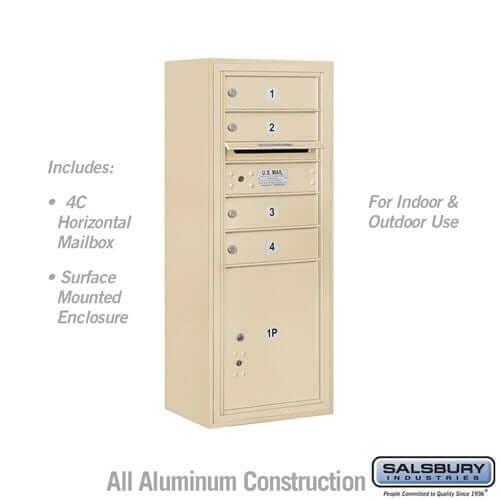 Salsbury Industries 4C Horizontal Mailbox with USPS Access — 10 Door High [4 Doors + 1 Parcel Locker] 3810S-04SFU 820996597625 YourLockerStore