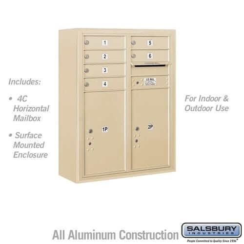 Salsbury Industries 4C Horizontal Mailbox with USPS Access — 10 Door High [6 Doors + 2 Parcel Lockers] 3810D-06SFU 820996591067 YourLockerStore