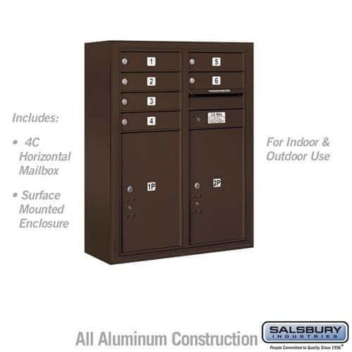 Salsbury Industries 4C Horizontal Mailbox with USPS Access — 10 Door High [6 Doors + 2 Parcel Lockers] 3810D-06ZFU 820996591043 YourLockerStore