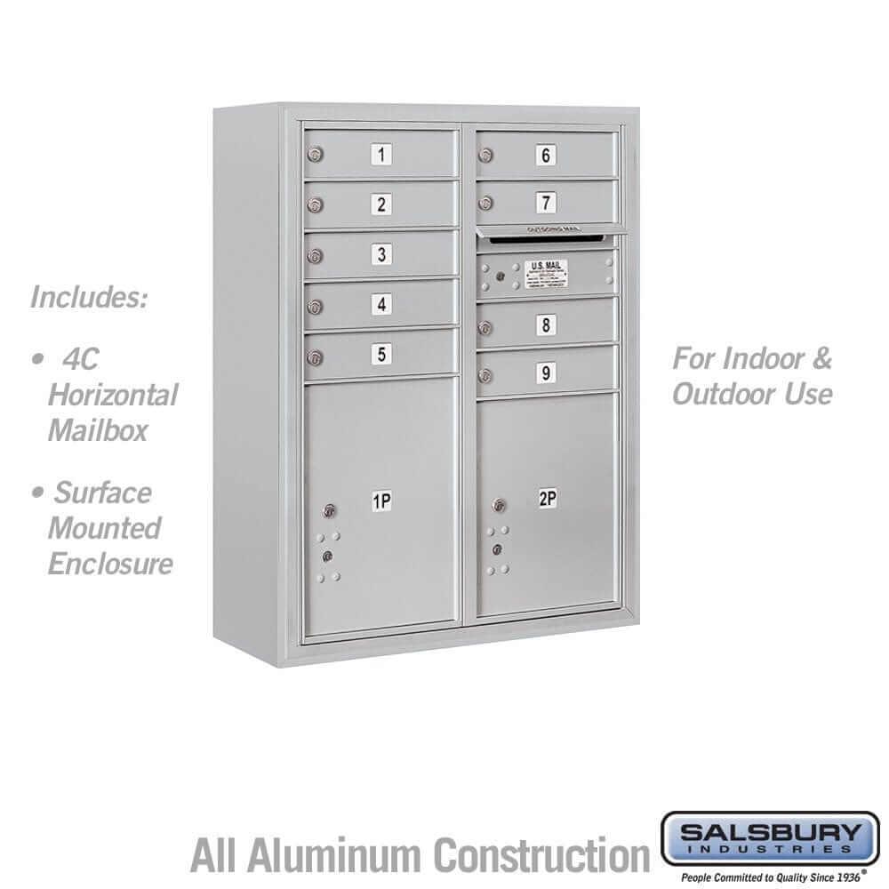 Salsbury Industries 4C Horizontal Mailbox with USPS Access — 10 Door High [9 Doors and 2 Parcel Lockers] 3810D-09AFU 820996592217 YourLockerStore