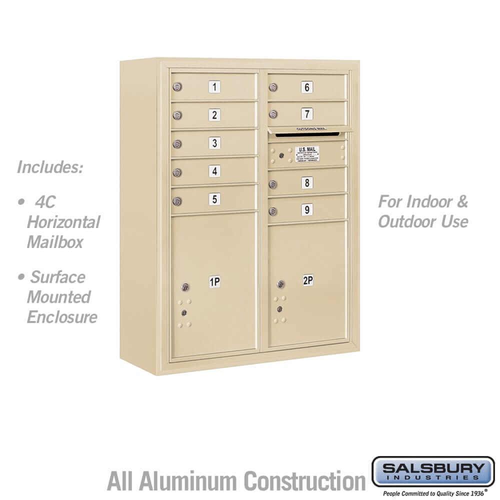 Salsbury Industries 4C Horizontal Mailbox with USPS Access — 10 Door High [9 Doors and 2 Parcel Lockers] 3810D-09SFU 820996592248 YourLockerStore
