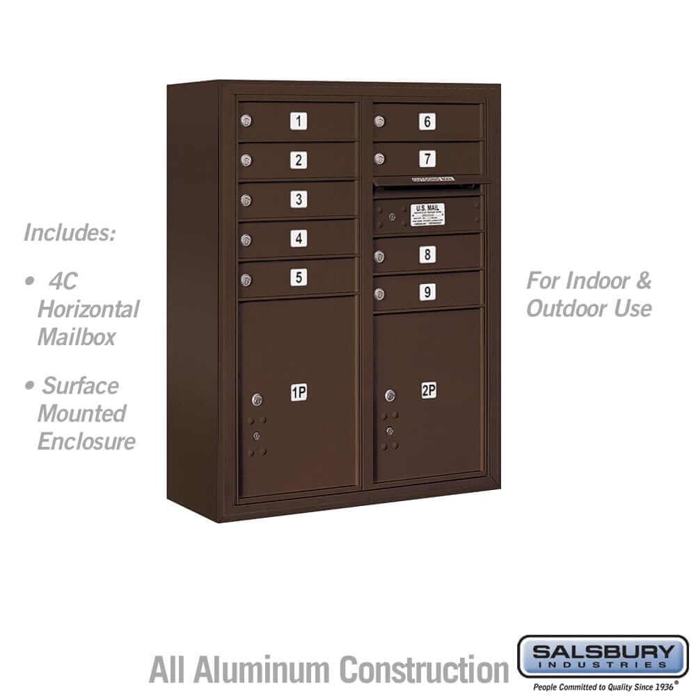 Salsbury Industries 4C Horizontal Mailbox with USPS Access — 10 Door High [9 Doors and 2 Parcel Lockers] 3810D-09ZFU 820996592224 YourLockerStore