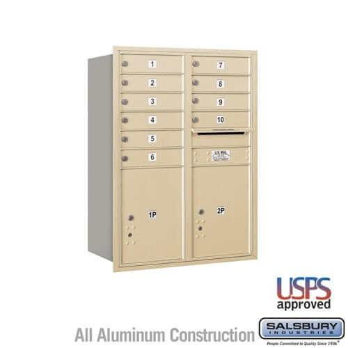 Salsbury Industries 4C Horizontal Mailbox with USPS Access — 11 Door High [10 Doors and 2 Parcel Lockers] 3711D-10SRU 820996467027 YourLockerStore