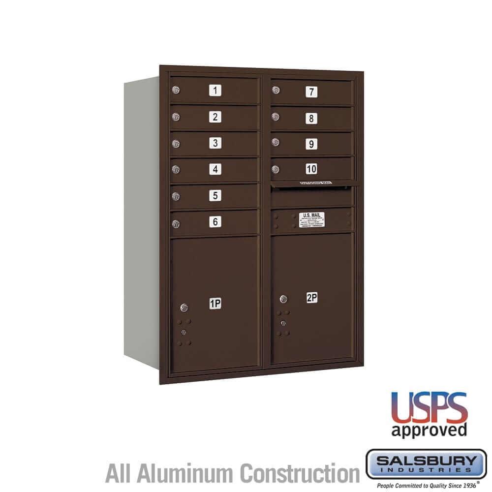 Salsbury Industries 4C Horizontal Mailbox with USPS Access — 11 Door High [10 Doors and 2 Parcel Lockers] 3711D-10ZRU 820996467034 YourLockerStore