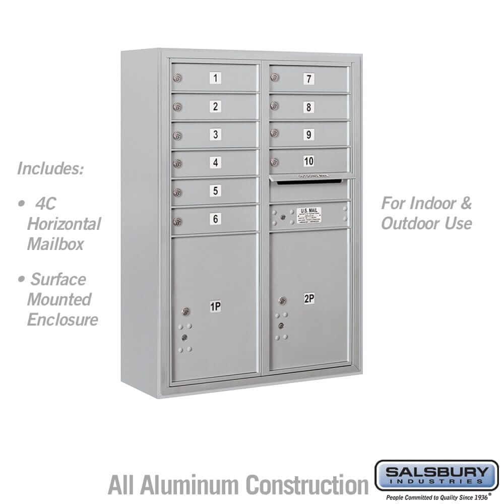 Salsbury Industries 4C Horizontal Mailbox with USPS Access — 11 Door High [10 Doors and 2 Parcel Lockers] 3811D-10AFU 820996597311 YourLockerStore