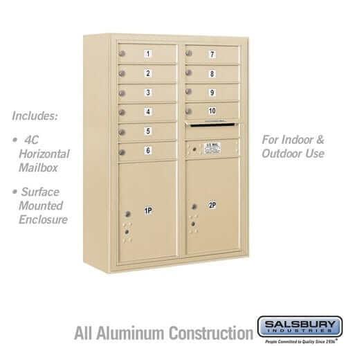 Salsbury Industries 4C Horizontal Mailbox with USPS Access — 11 Door High [10 Doors and 2 Parcel Lockers] 3811D-10SFU 820996597342 YourLockerStore