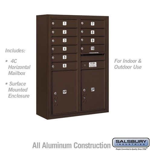 Salsbury Industries 4C Horizontal Mailbox with USPS Access — 11 Door High [10 Doors and 2 Parcel Lockers] 3811D-10ZFU 820996597328 YourLockerStore