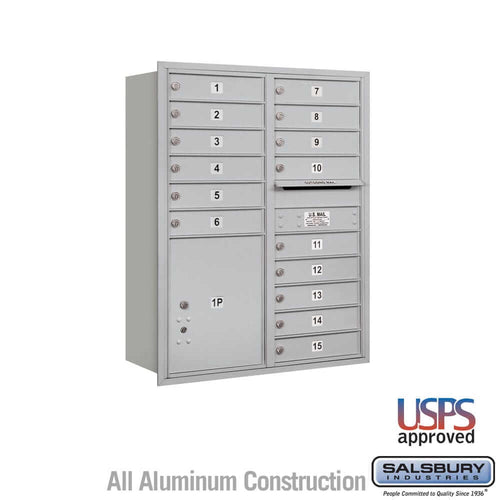Salsbury Industries 4C Horizontal Mailbox with USPS Access — 11 Door High [15 Doors and 1 Parcel Locker] 3711D-15ARU 820996411310 YourLockerStore