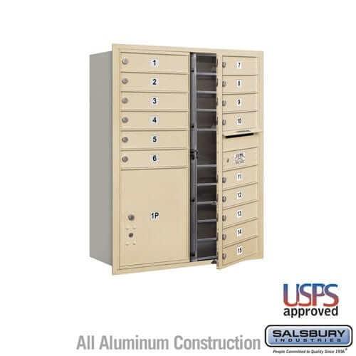 Salsbury Industries 4C Horizontal Mailbox with USPS Access — 11 Door High [15 Doors and 1 Parcel Locker] 3711D-15SFU 820996414502 YourLockerStore