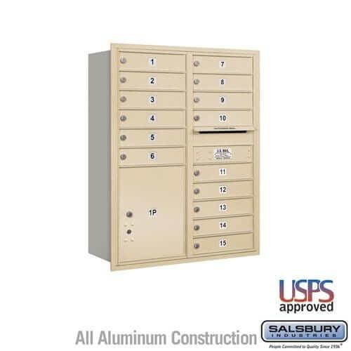 Salsbury Industries 4C Horizontal Mailbox with USPS Access — 11 Door High [15 Doors and 1 Parcel Locker] 3711D-15SRU 820996414489 YourLockerStore