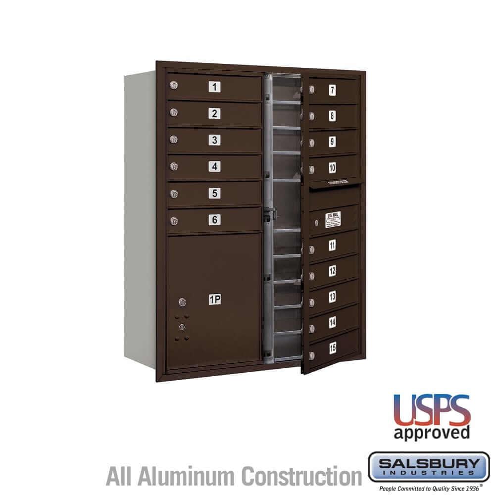 Salsbury Industries 4C Horizontal Mailbox with USPS Access — 11 Door High [15 Doors and 1 Parcel Locker] 3711D-15ZFU 820996412379 YourLockerStore