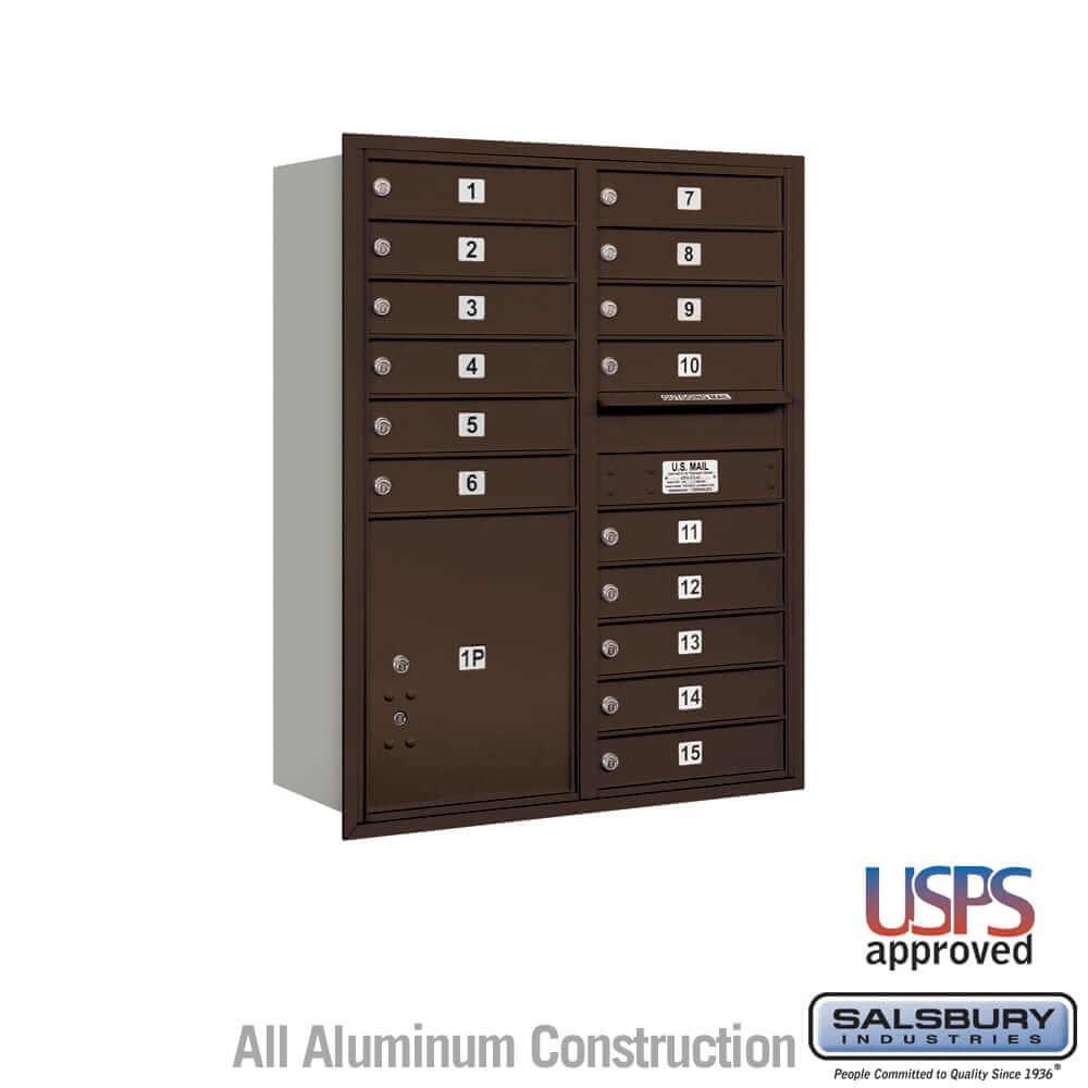 Salsbury Industries 4C Horizontal Mailbox with USPS Access — 11 Door High [15 Doors and 1 Parcel Locker] 3711D-15ZRU 820996412355 YourLockerStore