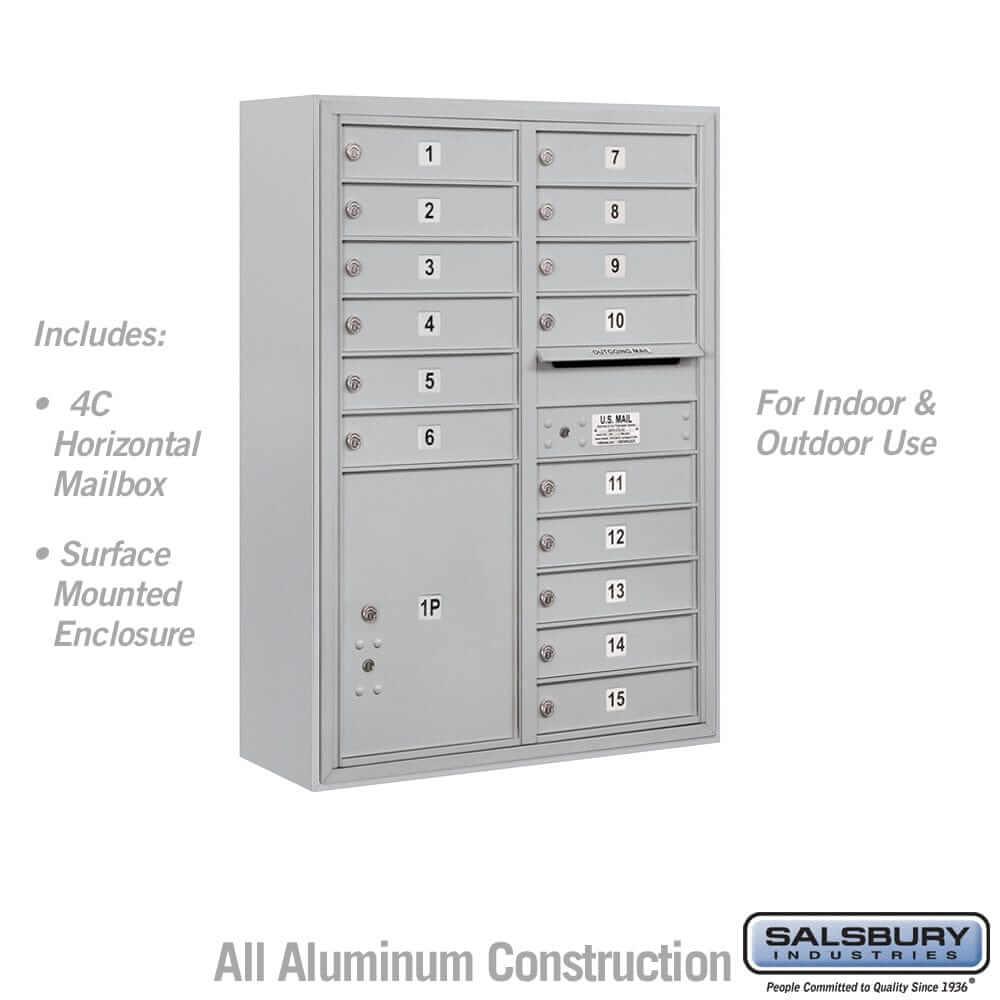 Salsbury Industries 4C Horizontal Mailbox with USPS Access — 11 Door High [15 Doors and 1 Parcel Locker] 3811D-15AFU 820996597274 YourLockerStore