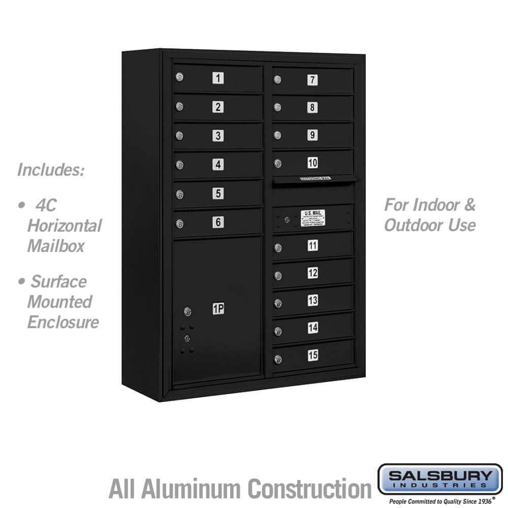 Salsbury Industries 4C Horizontal Mailbox with USPS Access — 11 Door High [15 Doors and 1 Parcel Locker] 3811D-15BFU 820996626004 YourLockerStore