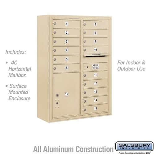 Salsbury Industries 4C Horizontal Mailbox with USPS Access — 11 Door High [15 Doors and 1 Parcel Locker] 3811D-15SFU 820996597304 YourLockerStore