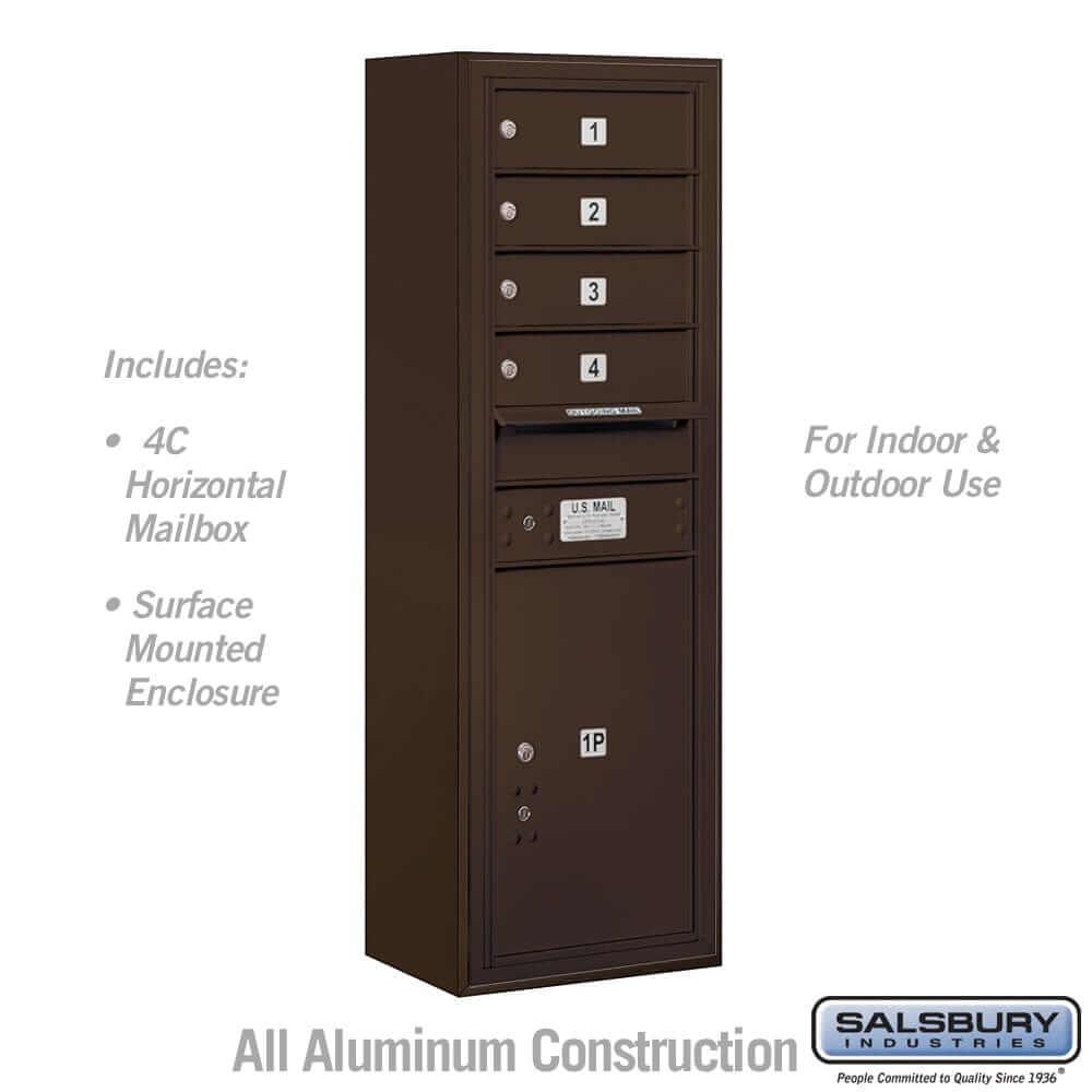Salsbury Industries 4C Horizontal Mailbox with USPS Access — 11 Door High [4 Doors and 1 Parcel Locker] 3811S-04ZFU 820996590206 YourLockerStore