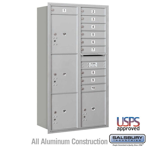 Salsbury Industries 4C Horizontal Mailbox with USPS Access — Maximum Height [10 Doors + 4 Parcel Lockers] 3716D-10ARU 820996623720 YourLockerStore