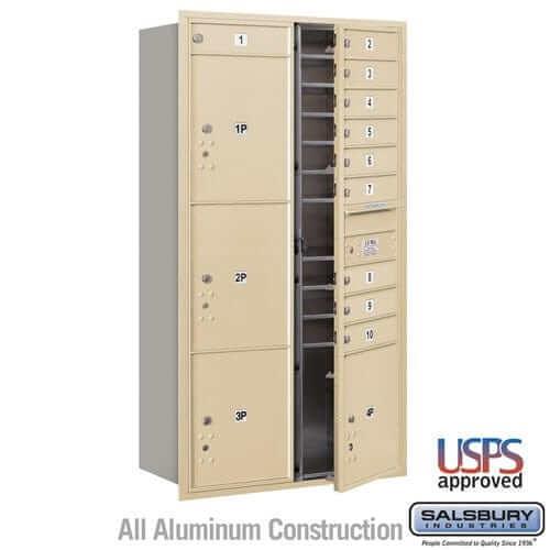 Salsbury Industries 4C Horizontal Mailbox with USPS Access — Maximum Height [10 Doors + 4 Parcel Lockers] 3716D-10SFU 820996623669 YourLockerStore