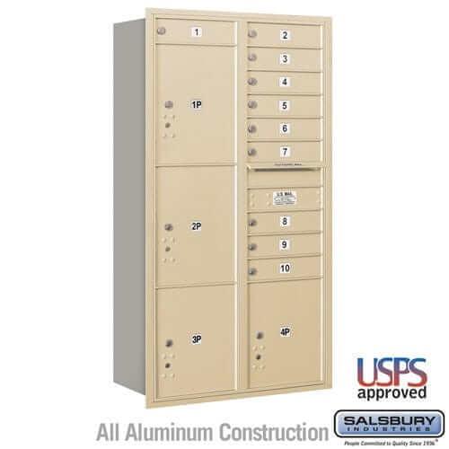 Salsbury Industries 4C Horizontal Mailbox with USPS Access — Maximum Height [10 Doors + 4 Parcel Lockers] 3716D-10SRU 820996623744 YourLockerStore