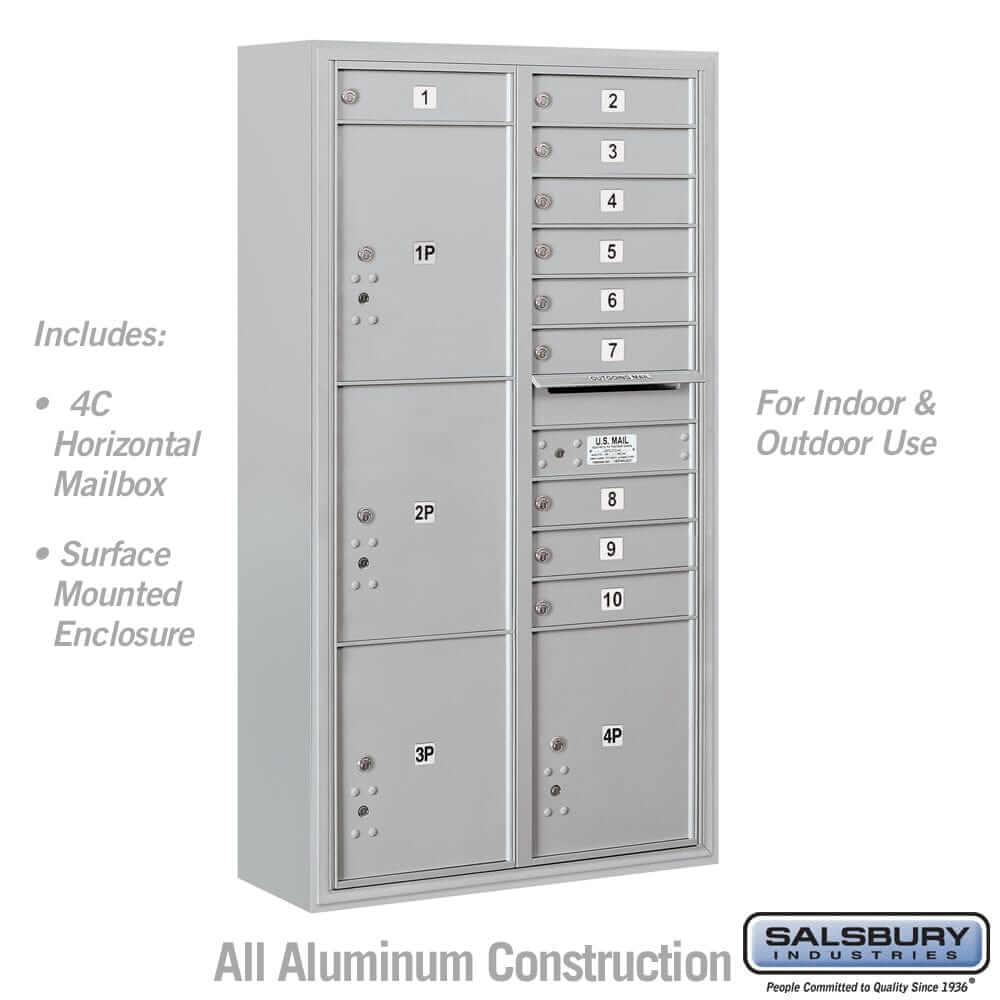 Salsbury Industries 4C Horizontal Mailbox with USPS Access — Maximum Height [10 Doors + 4 Parcel Lockers] 3816D-10AFU 820996625595 YourLockerStore