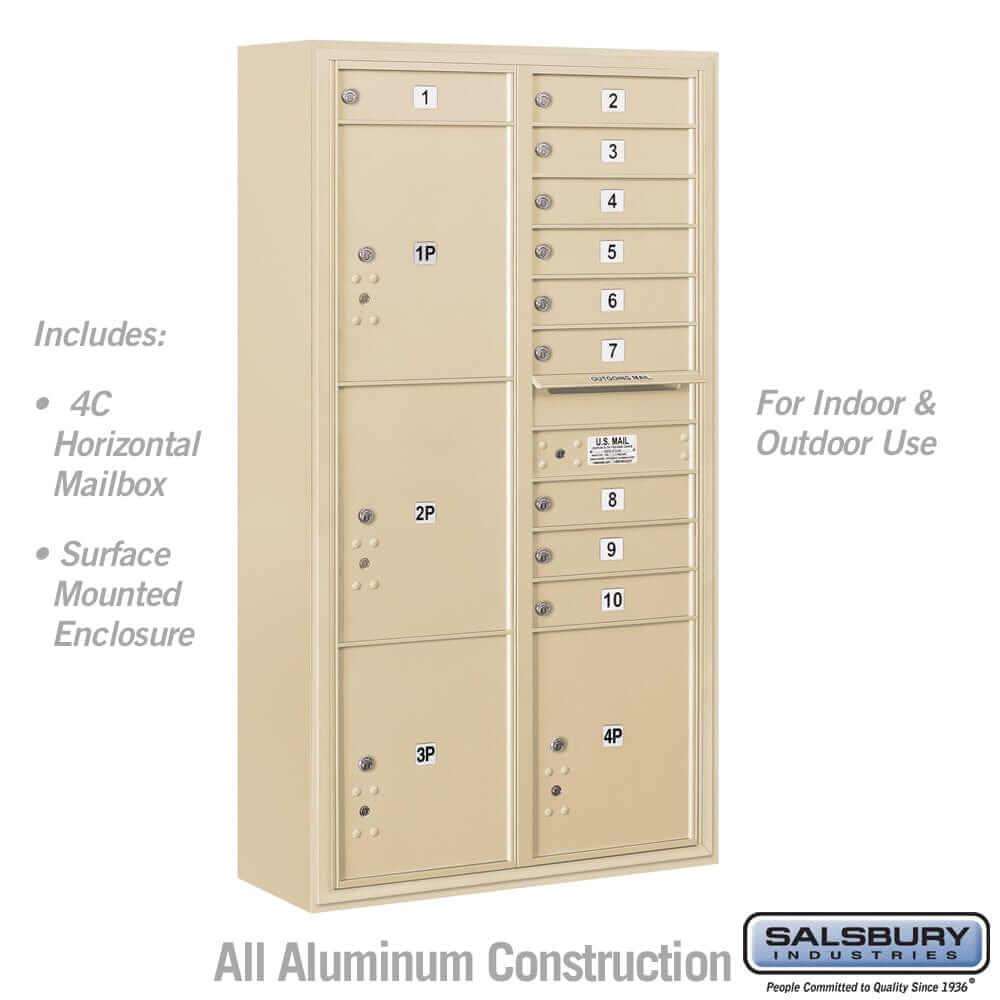 Salsbury Industries 4C Horizontal Mailbox with USPS Access — Maximum Height [10 Doors + 4 Parcel Lockers] 3816D-10SFU 820996625618 YourLockerStore