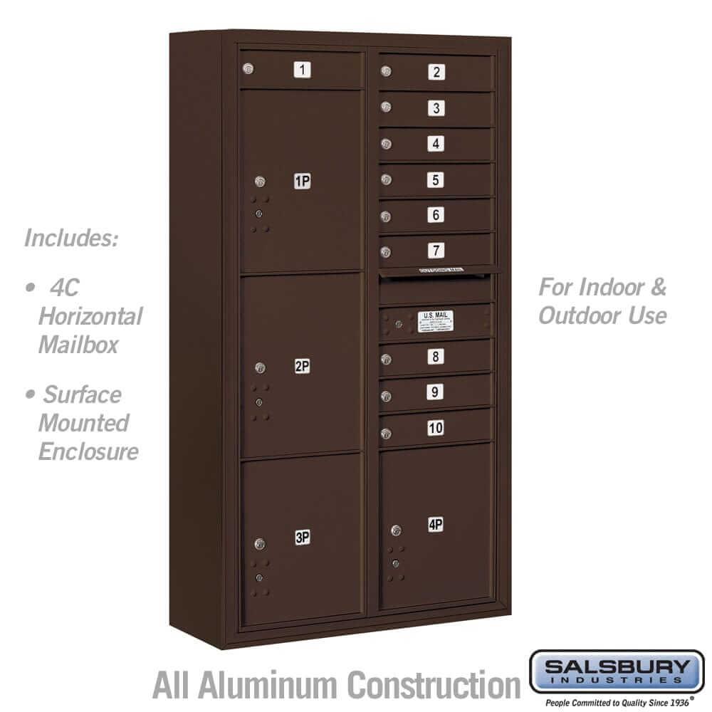 Salsbury Industries 4C Horizontal Mailbox with USPS Access — Maximum Height [10 Doors + 4 Parcel Lockers] 3816D-10ZFU 820996625625 YourLockerStore