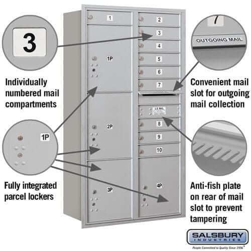 Salsbury Industries 4C Horizontal Mailbox with USPS Access — Maximum Height [10 Doors + 4 Parcel Lockers] YourLockerStore