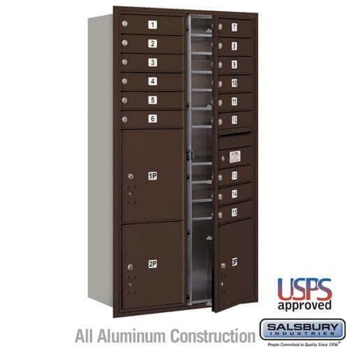 Salsbury Industries 4C Horizontal Mailbox with USPS Access — Maximum Height [15 Doors + 3 Parcel Lockers] 3716D-15ZFU 820996626875 YourLockerStore