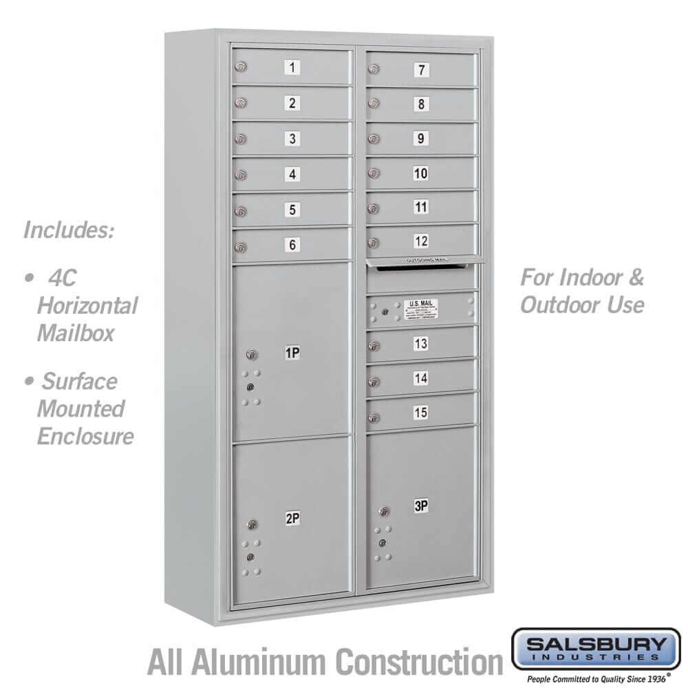 Salsbury Industries 4C Horizontal Mailbox with USPS Access — Maximum Height [15 Doors + 3 Parcel Lockers] 3816D-15AFU 820996625519 YourLockerStore